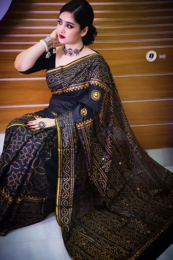 Block Print Reshmi Silk Sharee - Image 2